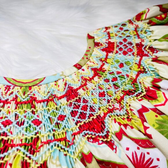 Le Za Me Funky Winter Print Smocked Top + Ruffle Pants Matching Set Outfit 24m - Picture 3 of 7